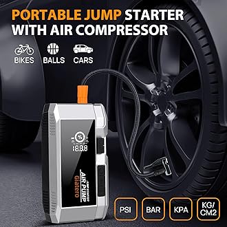 Q17 Jump Starter with Air Compressor, 4000A 150PSI Portable Jump Starter Battery Pack(Up to 10.0L Gas/8.0L Diesel), 12V Jump Box Car Battery Jumper Starter with Large LCD Display & Flashlight