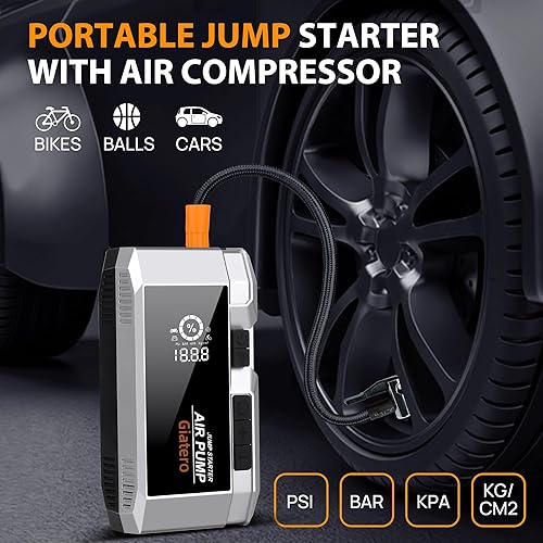 Miniatura 3 de Q17 Arrancador con compresor de aire, batería portátil de arranque de 4000A 150PSI (hasta 10.0L de gasolina8.0L diesel), 12V Jump Box Car Battery