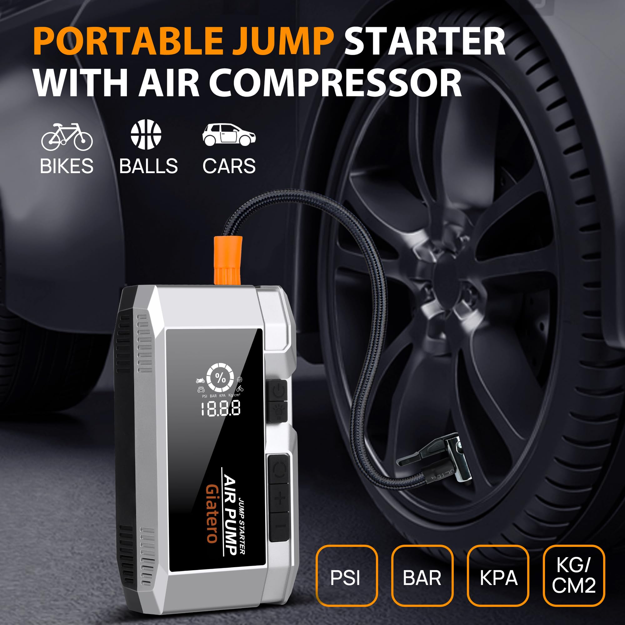 Q17 Jump Starter with Air Compressor, 4000A 150PSI Portable Jump Starter Battery Pack(Up to 10.0L Gas/8.0L Diesel), 12V Jump Box Car Battery Jumper Starter with Large LCD Display & Flashlight