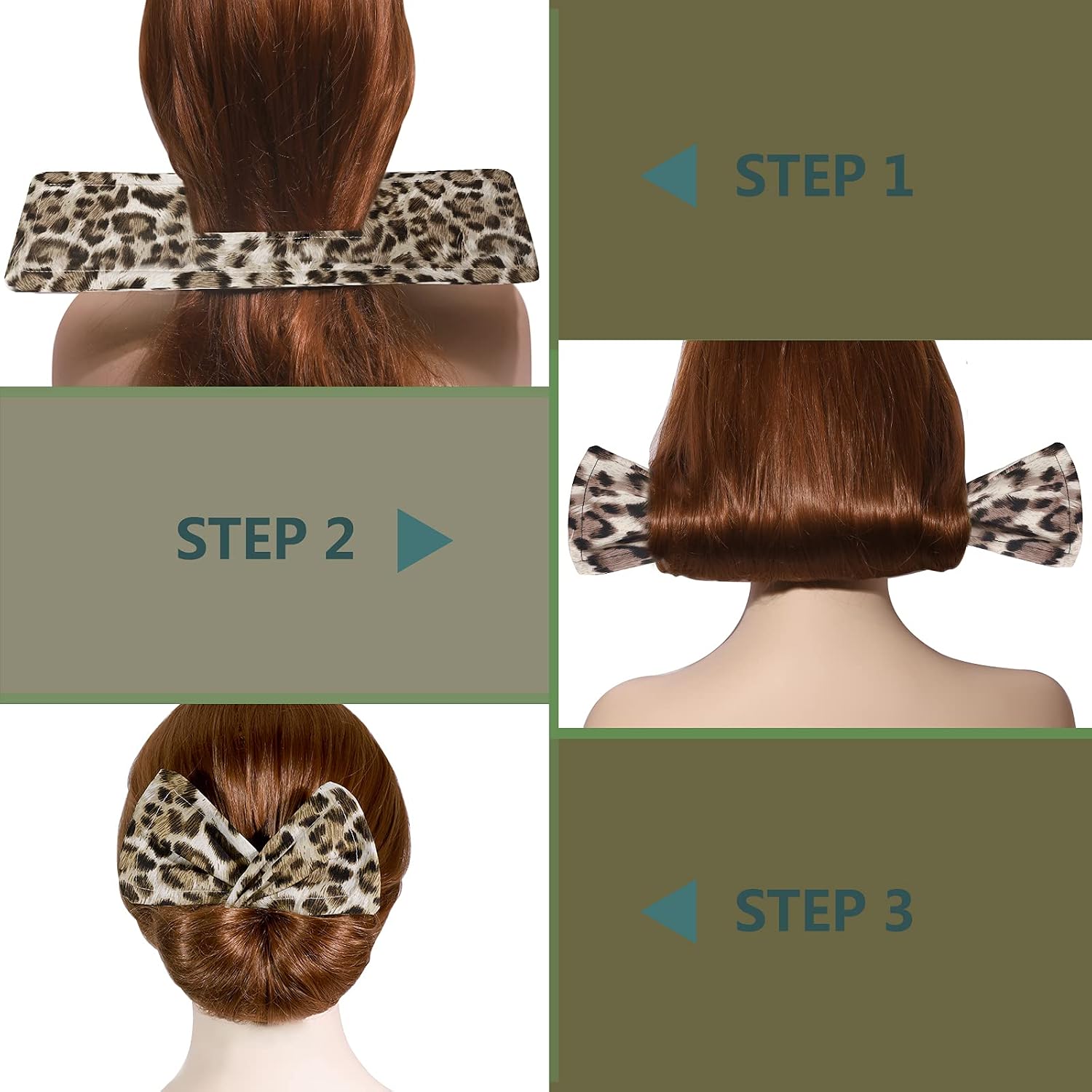 5Pcs Deft Bun for Hair, Reusable Flexible Deft Bun Maker, Magic Hair Bun Maker, Bun Hair Maker with Hair Rope for Ballet Buns French Twist Waves Summer Accessories for Women Lazy Hair (Leopard)
