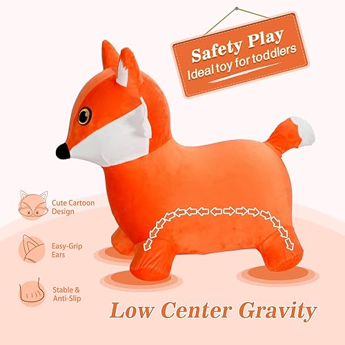 Miniatura 22 de INPANY Juguetes hinchables de salto de toros – Tolva de vaca de felpa marrón para niños pequeños, caballo inflable de animales de granja, paseo al