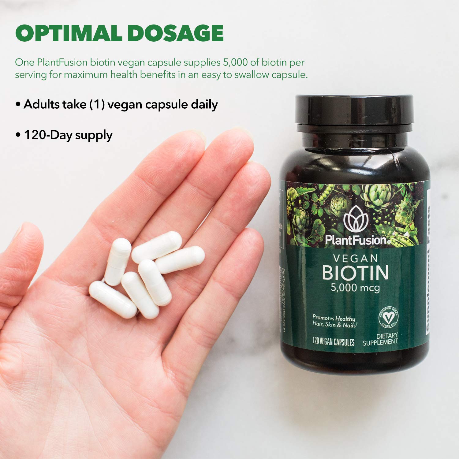 PlantFusion Vegan Biotin from, Premium Vegan Biotin for Women and Men (5000mcg), Natural Hair Skin and Nails Vitamins, 120 Vegan Capsules — Amazon image 4