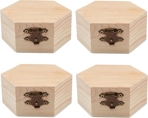 Miniatura 8 de GORGECRAFT 2 cajas de madera sin terminar hexagonal, caja de almacenamiento de madera con tapa con bisagras y cierre frontal para bricolaje,