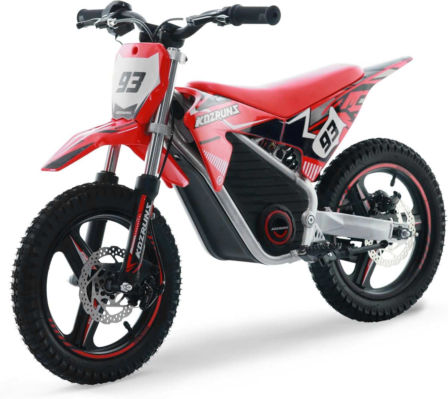 36V Electric Dirt Bike for Kids, Peak 500W Powerful Motorcycle for Ages 5-10, Dual Shock Absorption, 3 Speed Modes, Safe Disc Brake, 14" Off Road Tires, Red
