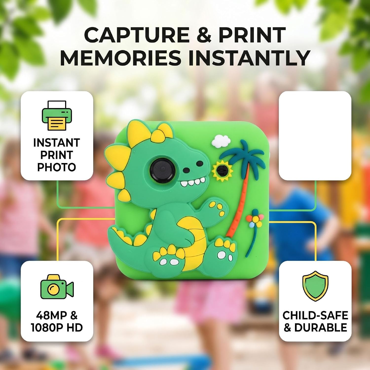 Pomya Instant Print Camera for Kids, Instant Digital Camera 48MP 1080P HD with 2.4 Inch Screen, 32GB Memory Card, Photo and Video Recording, Photo Printer with Filters