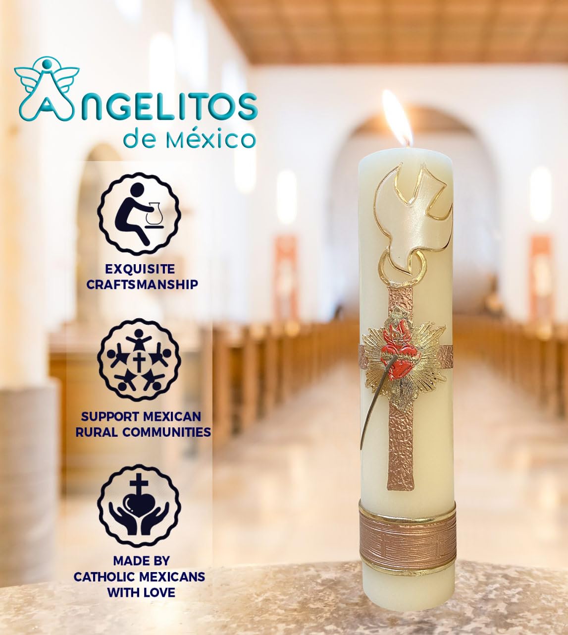 Angelitos de Mexico Faith Holy Spirit Confirmation Candle Vela Cirio de Confirmacion Espiritu Santo Misa Fé Católica