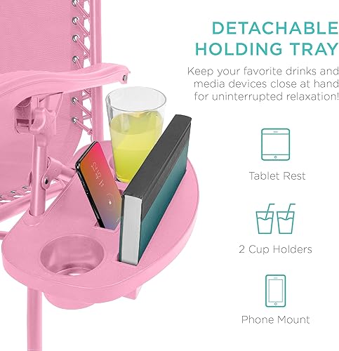 Miniatura 194 de Best Choice Products Juego de 2 sillas reclinables ajustables de malla de acero con gravedad cero con almohadas y bandejas portavasos, color arena