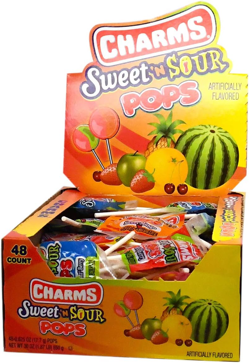 Charms Pops, in 5 Assorted Sweet/Sour Flavors, 0.6 Ounce (Pack of 48)