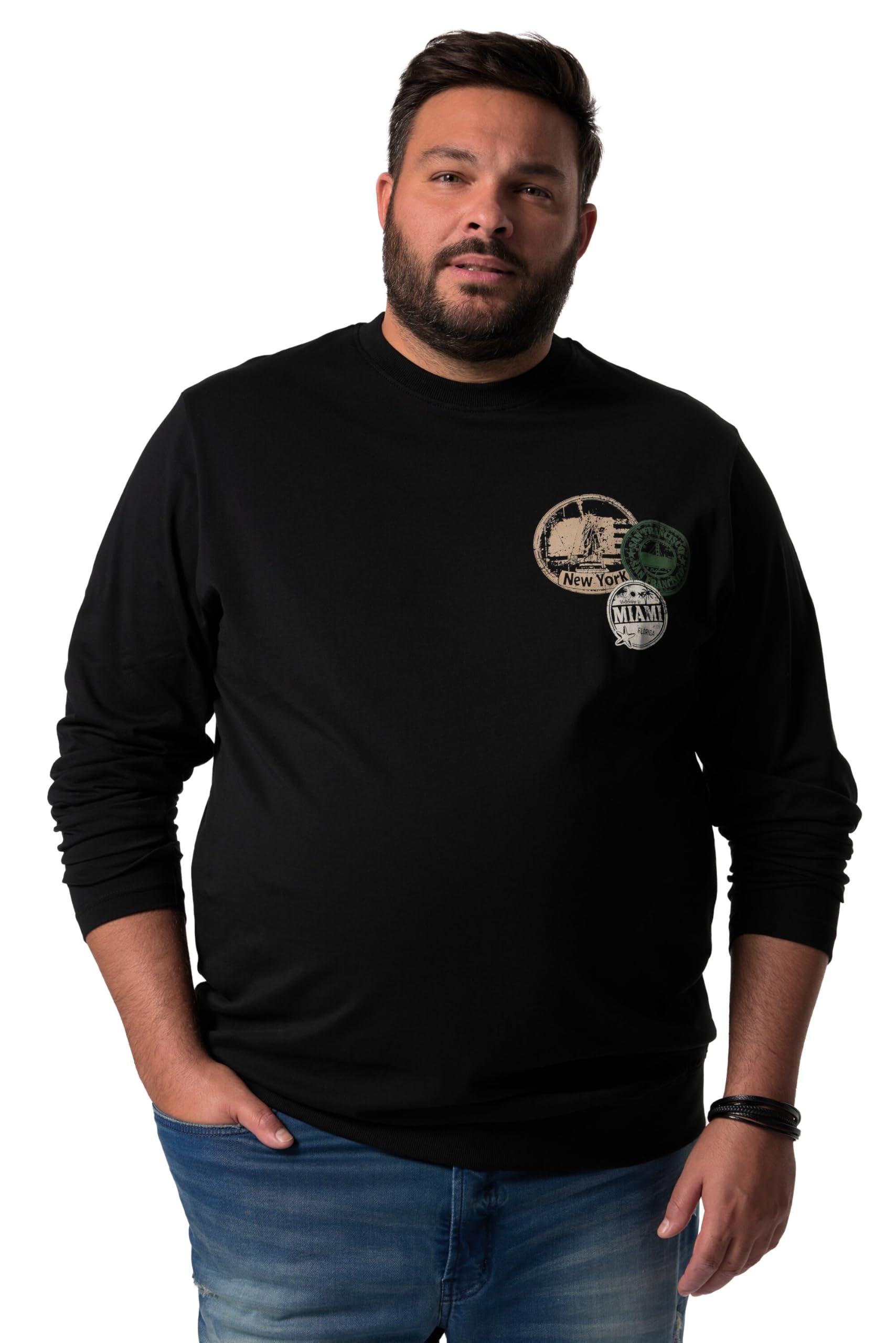 Men Plus Herren große Größen Übergrößen Menswear L-8XL Langarmshirt Bauchfit, Brustprint 835041