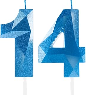 3D Royal Blue 14th Birthday Candles, Metallic Number 14 Candle for Cake,Sapphire Candle Topper for Boys Girls 14th Birthday Party Decorations