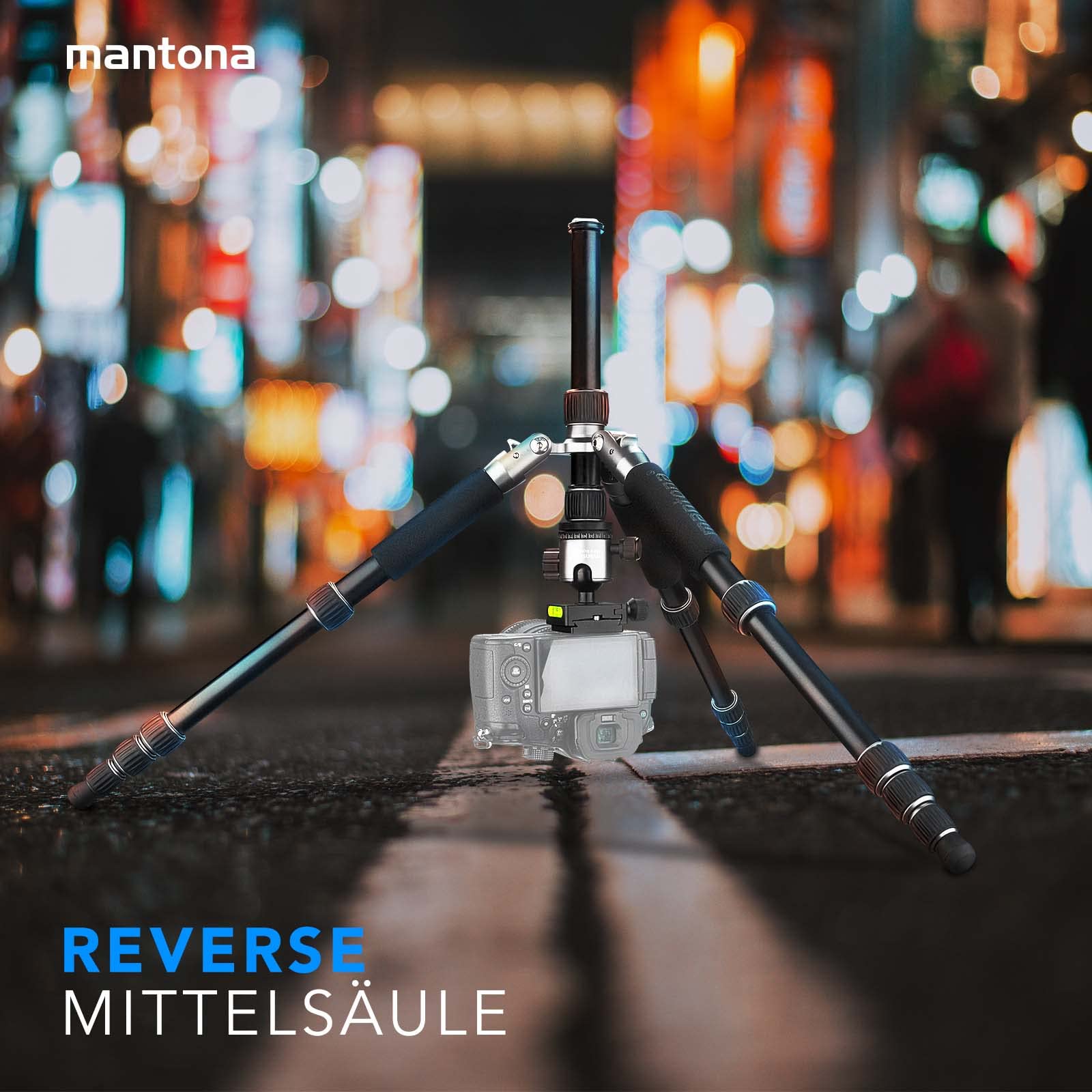 mantona Statyw podróżny Light Traveller, stabilne aluminium, lekki statyw do aparatu, głowica kulowa + płyta wymienna (kompatybilna z Arca Swiss), panorama 360°, statyw fotograficzny jako tripod i
