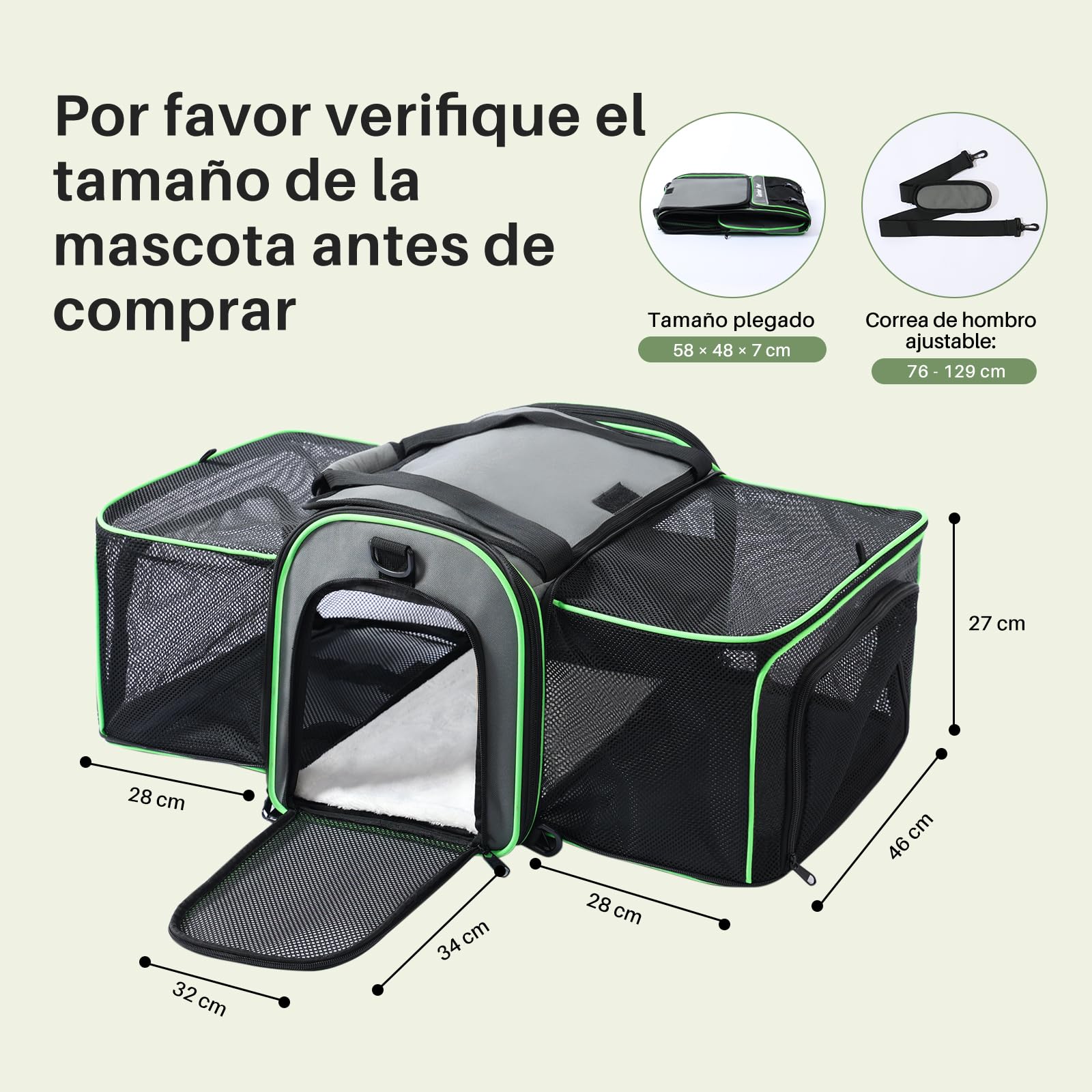 Gardner Pet Transportin Gato, Transportín para Gatos Extensible de Material Blando, Diseño con Malla Transpirable, Libre de BPA, Adecuado para Gatos y Perros Pequeños, Talla L