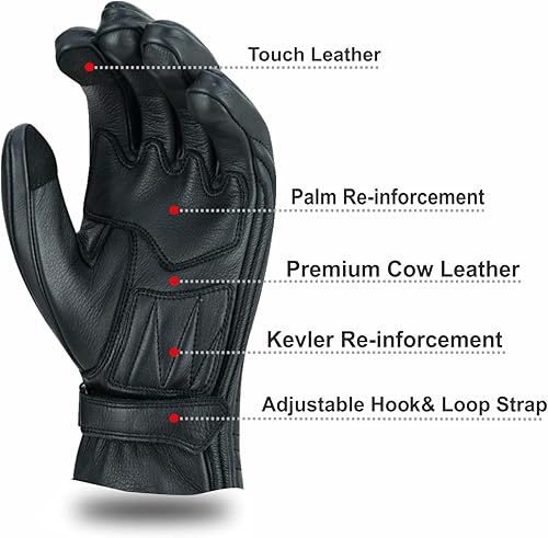Miniatura 23 de Full Finger Leather Motorcycle Gloves for Men & Women Touch Screen Gloves Premium Street Motorcycle Durable Protective Cruiser Biker Gel Leather
