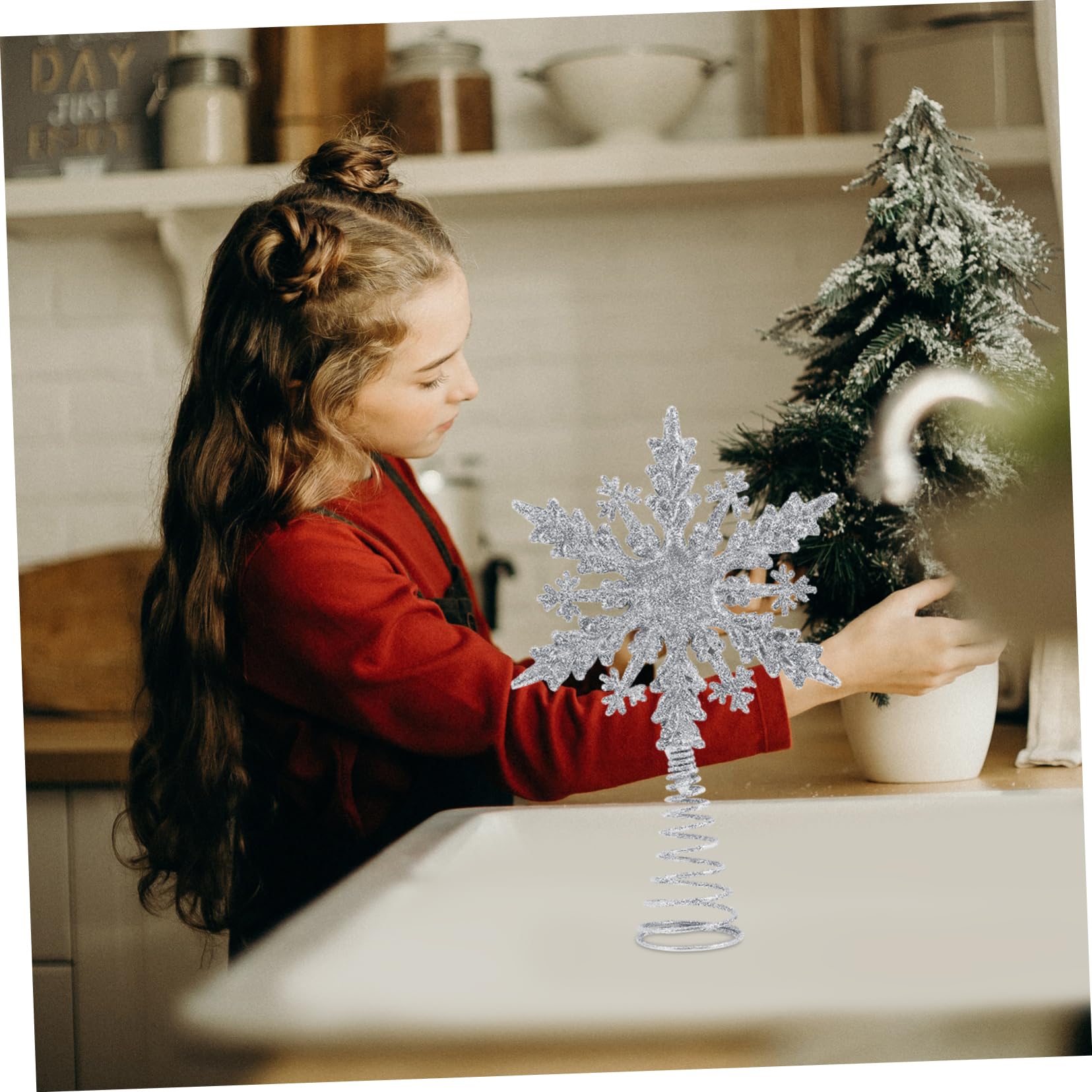 Amazon.co.jp: JEWEDECO クリスマスツリーの星型トッパー 雪の結晶