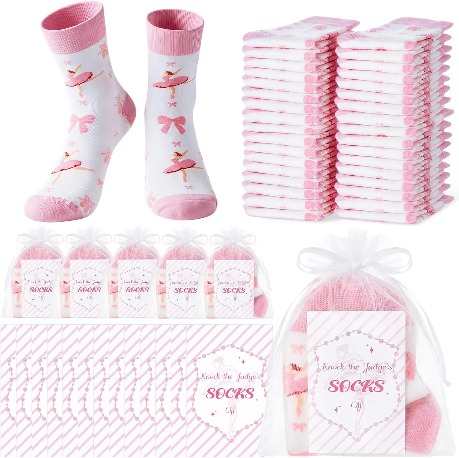 Glitopper 24 Pairs Dance Theme Socks Dancer Team Gifts Bulk for Women Sister Ballet Lovers Teacher Party Favors Accessories