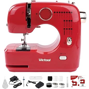 Portable Electric Mini Sewing Machine with 16 Sewing Programmes 2 Speeds Double Stitch Foot Pedal & Button Operation Sewing Machine Beginners Easy to Carry for DIY & Crafts