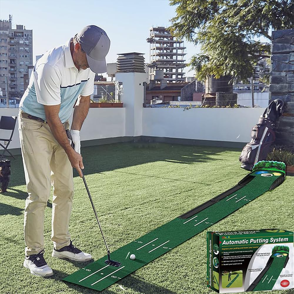 Swingtek - Tapis de golf pour mise en jeu d'intérieur, équipement d'entraînement de putting vert avec retour de balle, aide d'entraînement de pratique de mini-golf pour la maison et le bureau, cadeaux