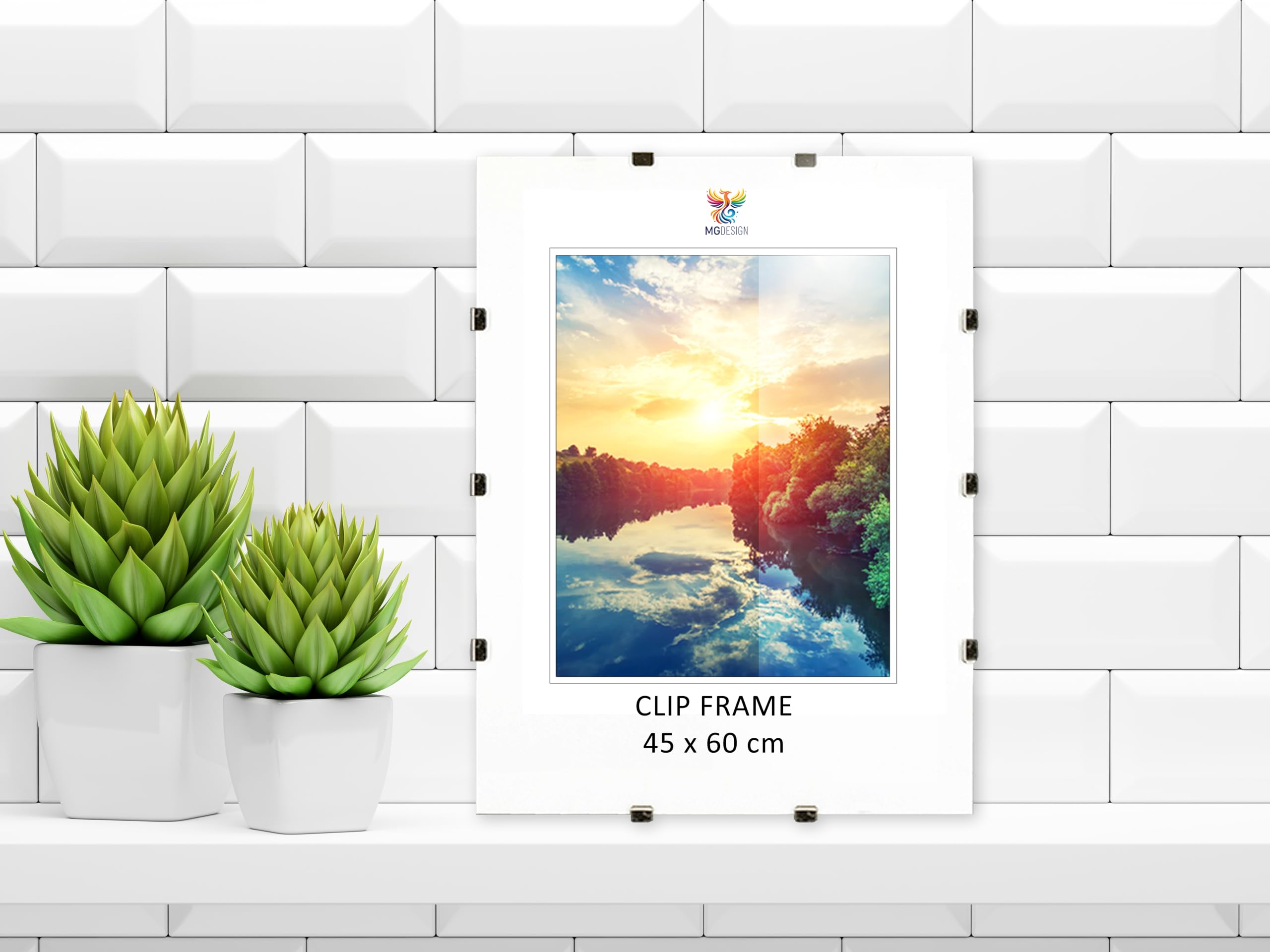 MG Design Marco de clip 45 x 60 cm - sin marco, acrílico transparente y fondo HDF, vertical u horizontal, para fotos, pósteres y diplomas