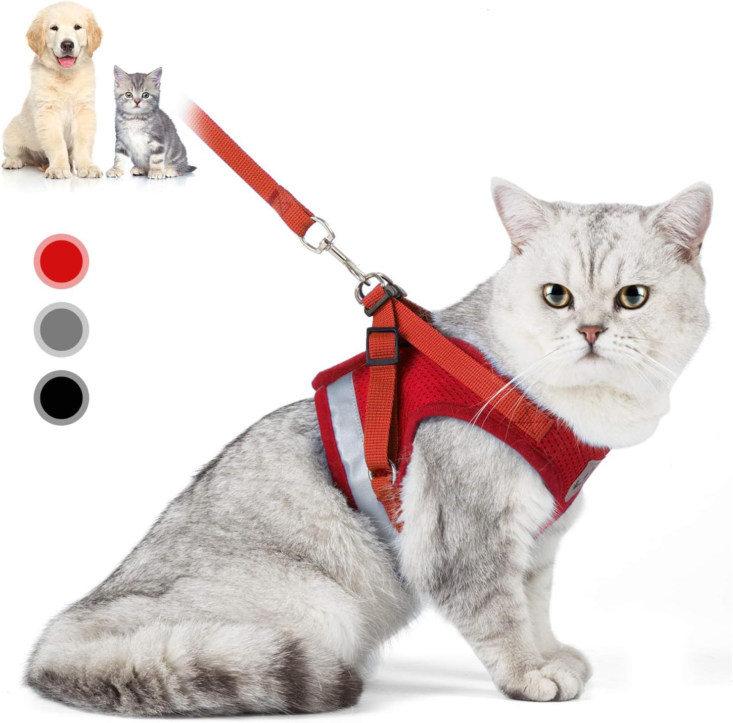 Cat Harness with Leash Set, Adjustable Soft Mesh Reflective Pet Harnesses, Extended Version of The Reflective Strip Harness, Suitable…