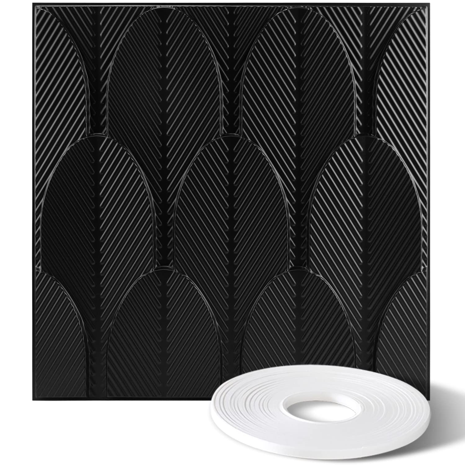 STICKGOO 12 PCS Black 3D Wall Panels Peel and Stick, 19.7" x 19.7", Cactus Design, Decorative PVC Wall Tiles with Double Sided Tape, 3D Textured Wall Panels for Interior Wall Decor, 32 Sq.Ft, Black
