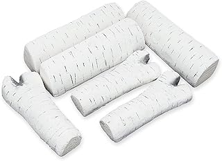 Skyflame 6 Small Piece Set of Birch Ceramic Wood Logs and Accessories for All Types of Indoor Gas Inserts, Ventless & Vent Free, Propane, Gel, Ethanol, Electric or Outdoor Fireplaces & Fire Pits