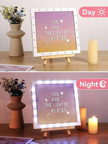 Miniatura 3 de Tablero de letras con luz degradado con luces LED, tablero de mensajes intercambiables de fieltro de 10 x 10 pulgadas con marco romántico, letras