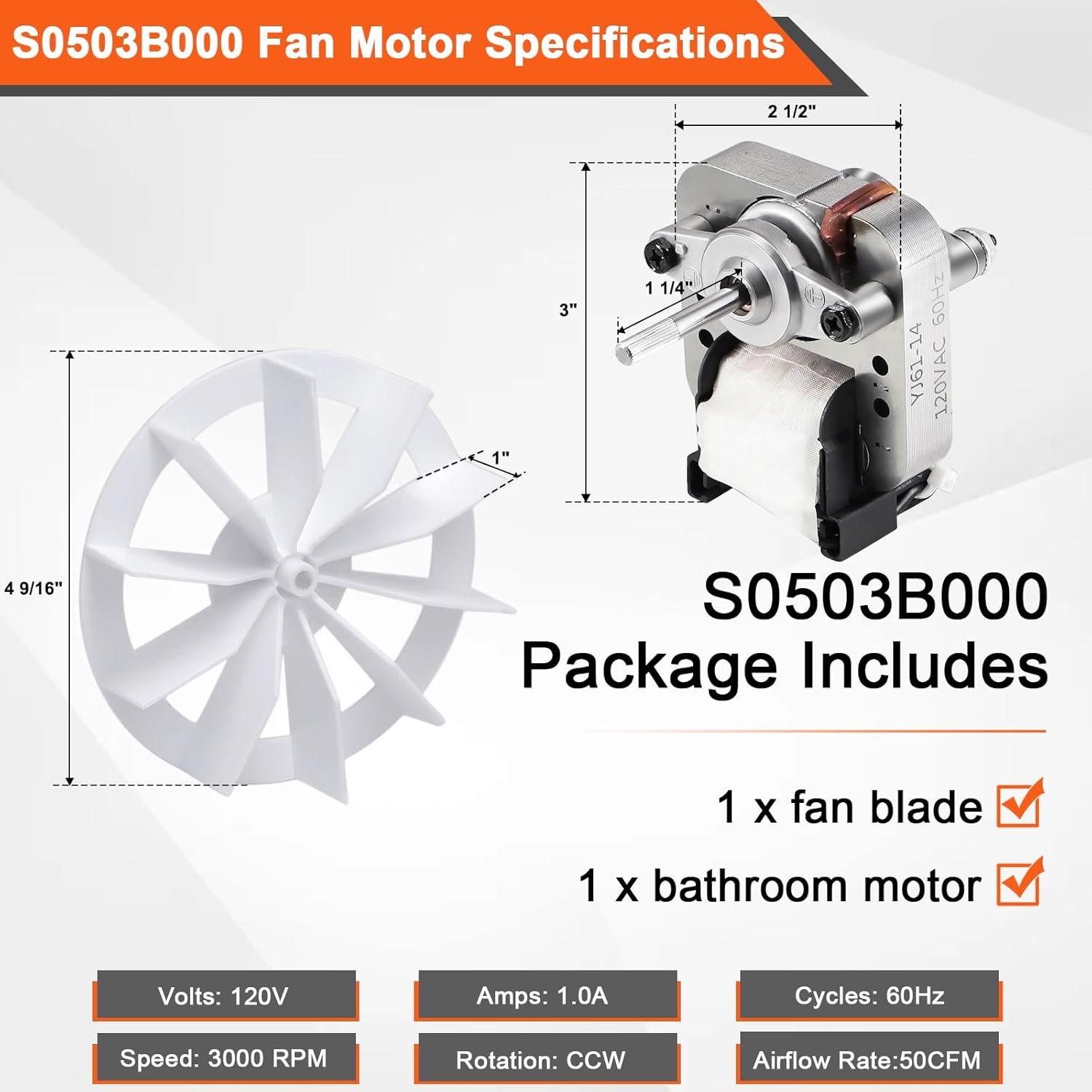 Hiorucet 763RLN B Unit, 763RL B Unit, S0503B000 Bathroom Fan Motor Assembly 50 CFM for Nutone 763RLN, 763RLL, 763RLN-R01, 763RL/769RL A Unit, VF705RCN, 756, 70 CFM Exhaust Fan for 769RL/769RF B Unit