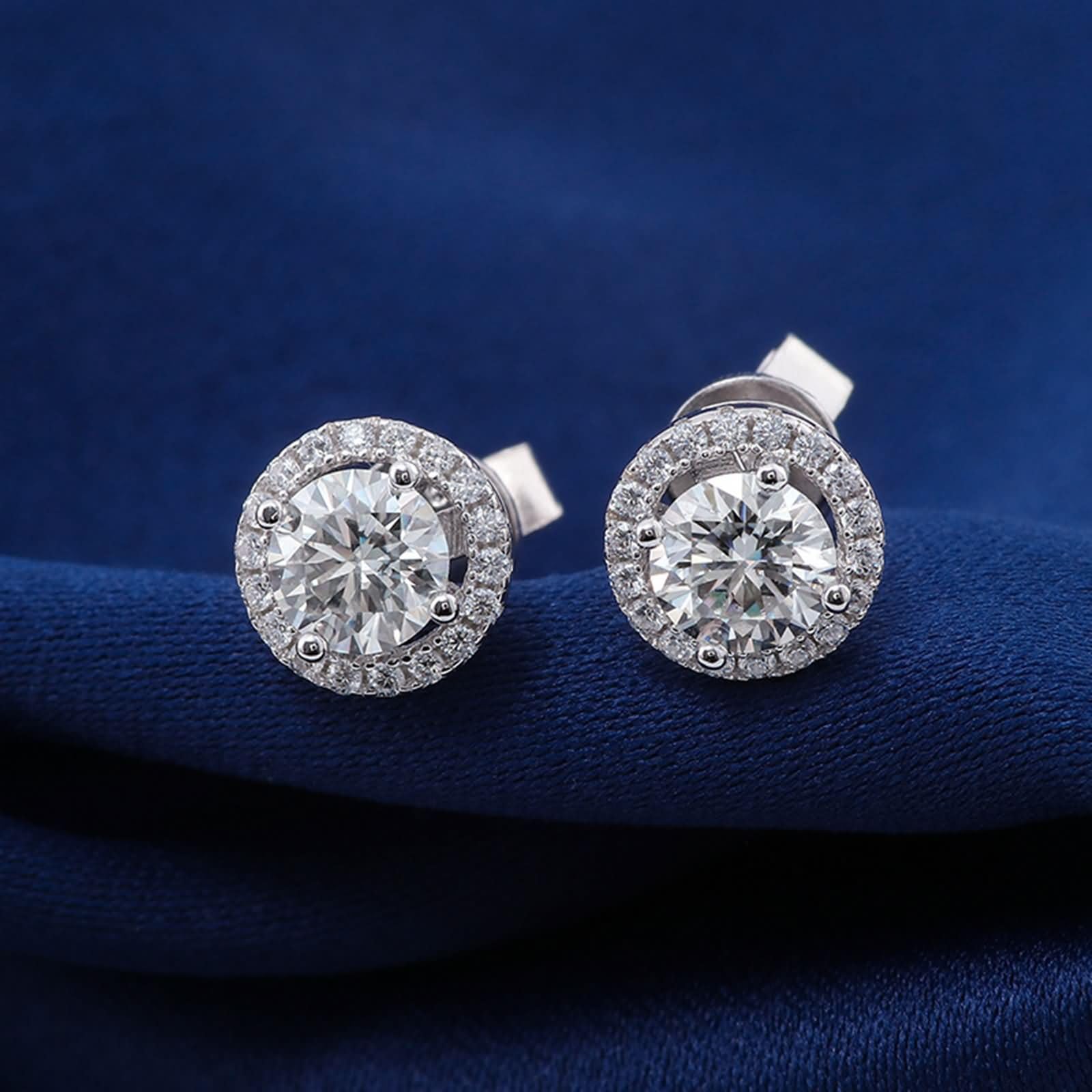 Damen 375/585 / 750 Weißgold Ohrringe, Rund mit Moissanit 0,5 Karat, Frauen Ohrschmuck Silber