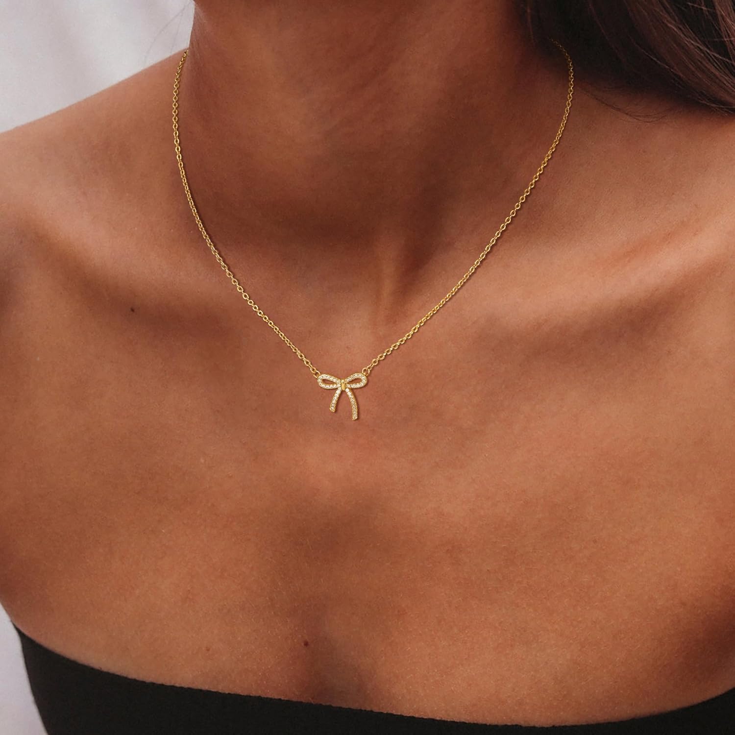 Risamil 14K Gold Plated Necklace for Women - Bow Necklace - Dainty Necklace Cute Small Tiny Bow Pendant Choker Chain Necklace Trendy Necklaces for Women Jewelry Gift - Image 8