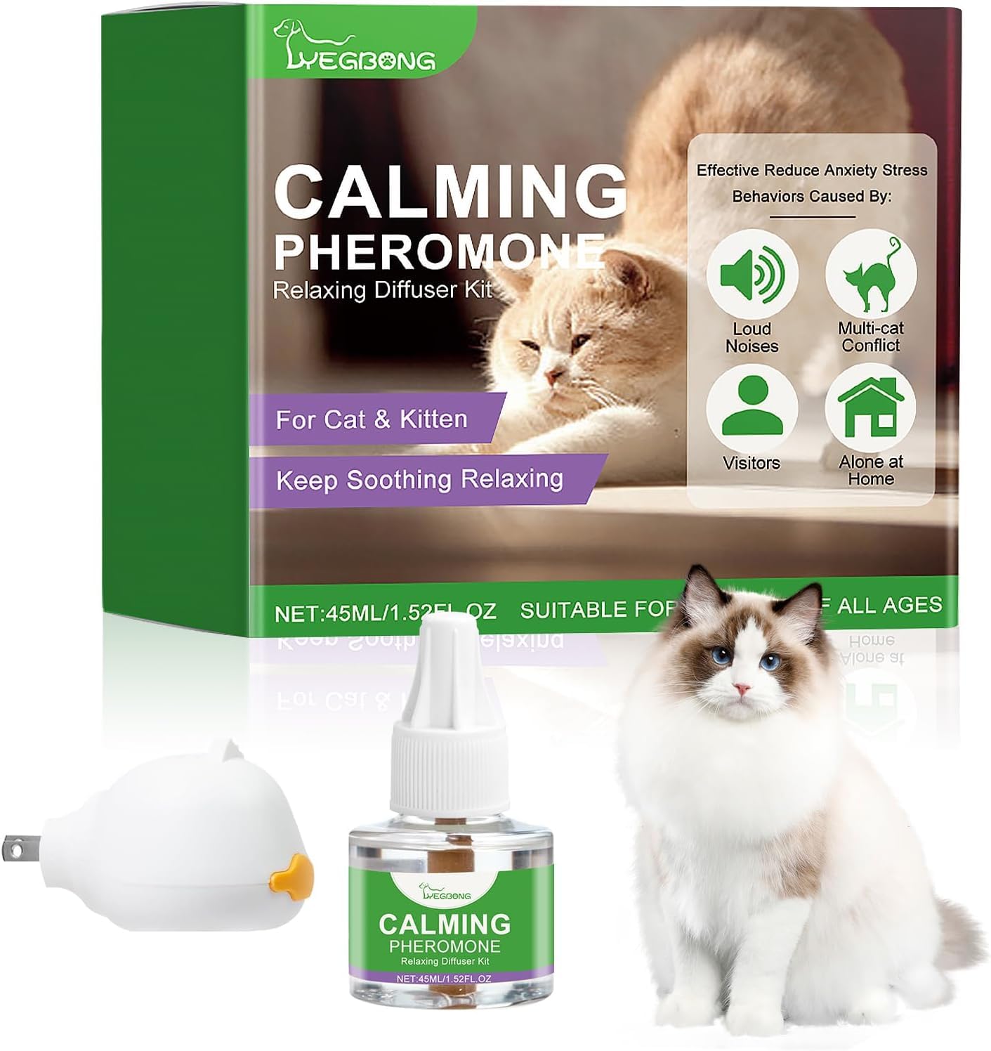 Cat Pheromones Calming Diffuser, Pheromone Calming Diffuser for Cats, Plug in+ 1 Pack 45ml Trial Pack Cat Anxiety Relief Up to 30 Days