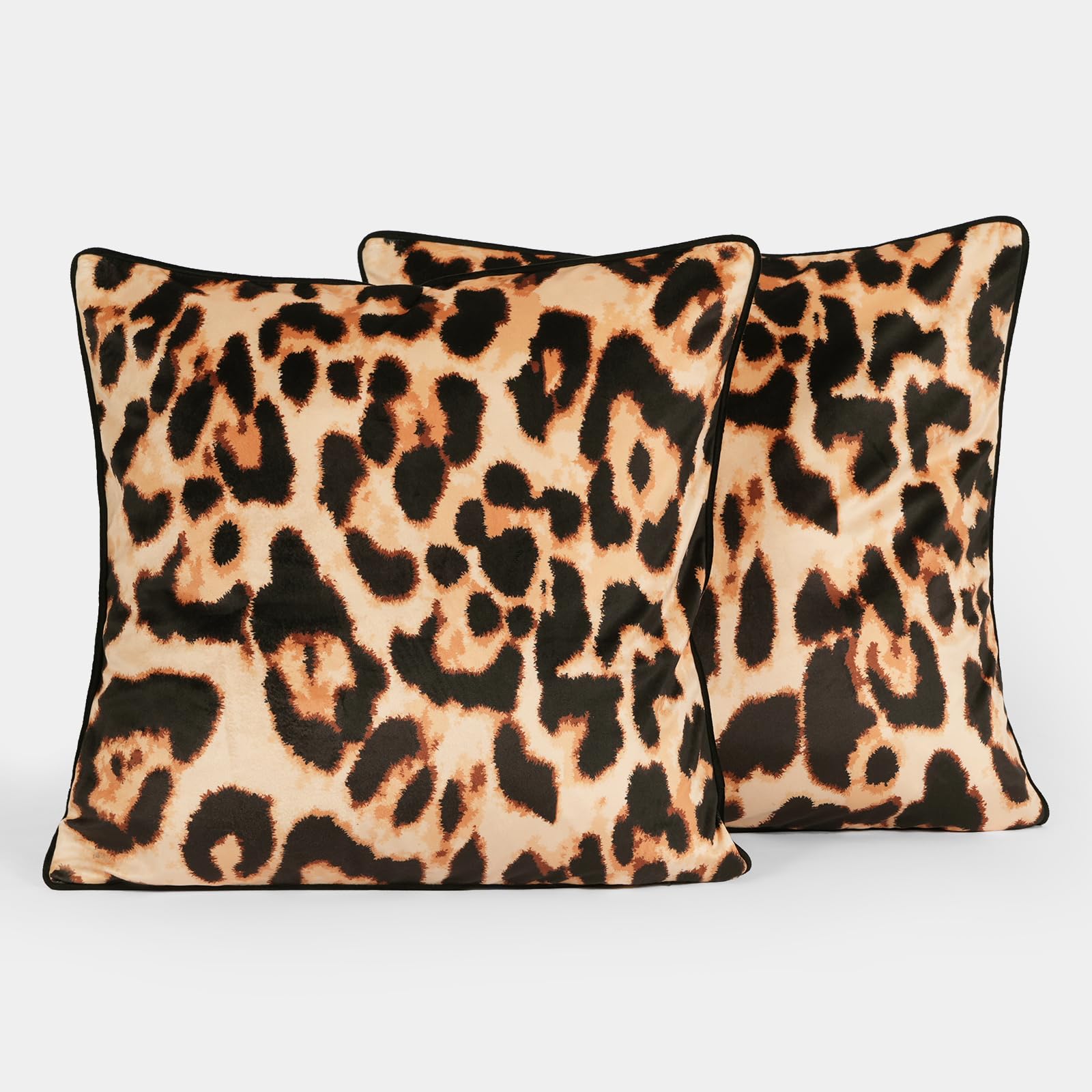 Ohs Natural Brown Pillowcases 2 Pack Leopard Print Matte Velvet Cushion Covers, Soft Cosy Fabric Bold Leopard Print Design Pillow Covers For Livingroom Bed Couch, 45X45cm