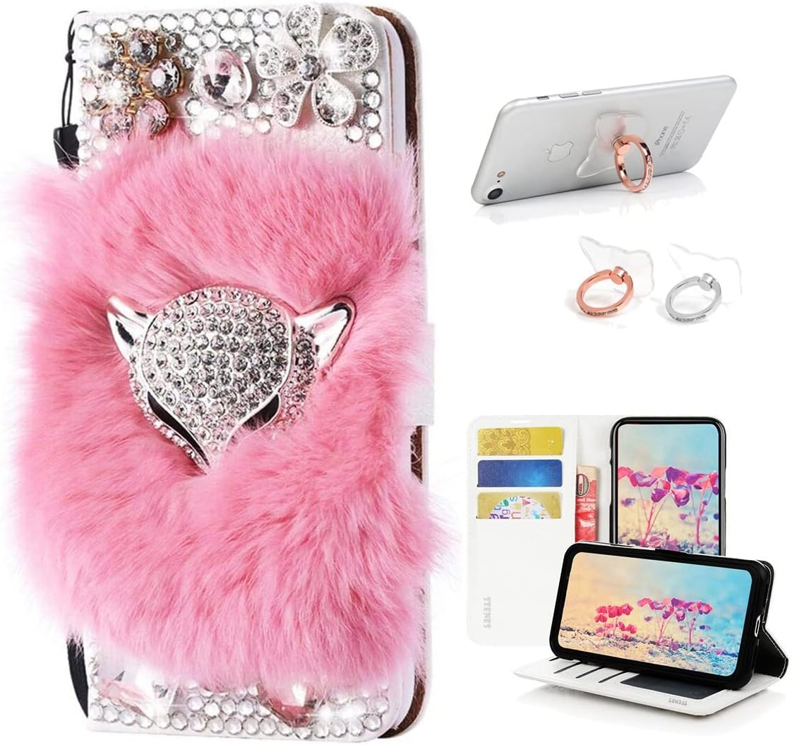 STENES Bling Wallet Phone Case Compatible with LG Stylo 6 - Stylish - 3D Handmade Crown Dance Flowers Girl Flowers Floral Leather Cover with Ring Stand Holder [2 Pack] - Colorful