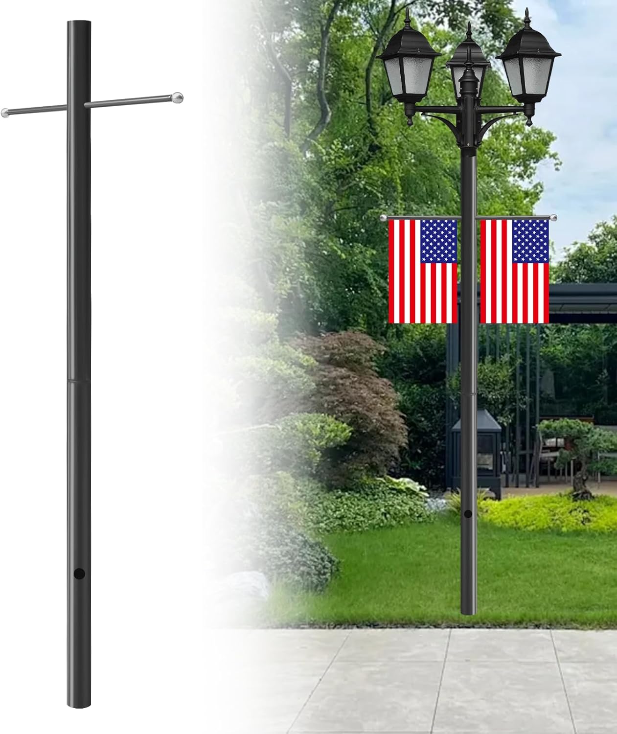 Direct Burial Lighting Lamp Post | 80in Outdoor Lamp Post with Metal Cross Arm | Suitable for Wireless or Wired Top Mount Lights for Driveway, Pathways, Front Yard, Weather Resistant