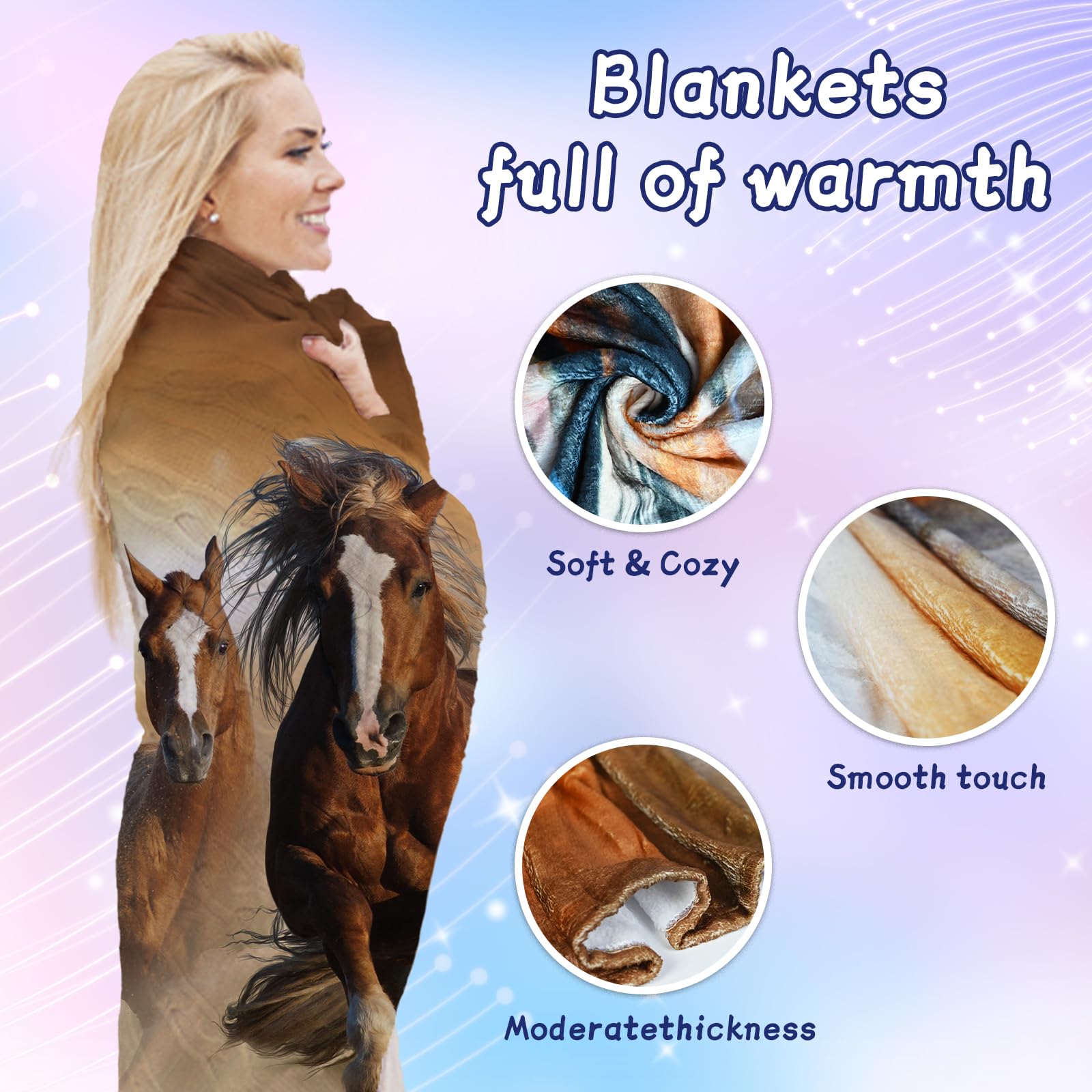 Coperta motivo cavallo 130x150cm Morbida flanella soffice e calda, coperta modello cavallo 3D come coperta divano coperta divano copriletto (B, 150x200cm)