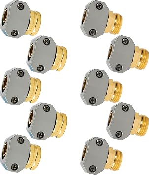 LIULO TOOL Garden Hose Repair Kit, 5 Sets Aluminum Alloy Garden Hose End Mender Kit with Zinc Clamp, Male and Female Repair Connector Fittings Fit 3/4 Inch and 5/8 Inch