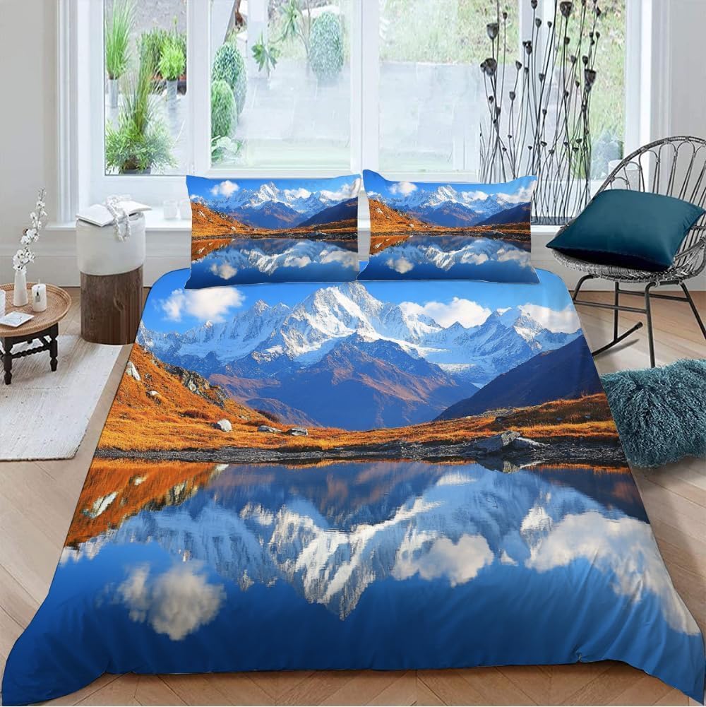 Parure de lit 2 personnes prestige avec impression 3D reflet sur le lac