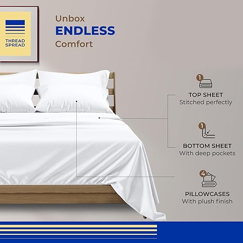 Miniatura 135 de THREAD SPREAD Sábanas 100% de algodón egipcio, tamaño individual, 800 hilos altos, 3 piezas, sábanas individuales extra largas para dormitorio