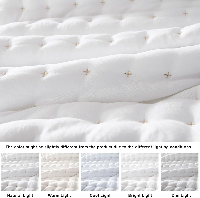 WDCOZY Cloud Soft Quilt Set, Queen Size, White, 3 Pieces 90x90 inches image 2