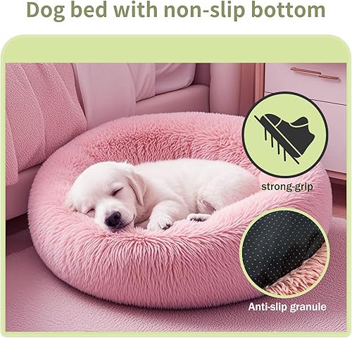 Miniatura 4 de Comfort Donut - Cama para perros pequeños, cama para gatos y mascotas para uso en interiores, tamaño mediano con felpa suave, camas redondas para