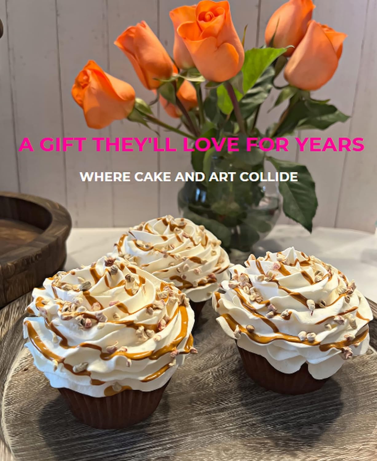 Fake Cake Cupcakes- Carmel Nut Cupcakes - Set of 3- Handmade by Dezicakes- Fake Cake -Artificial Cupcakes