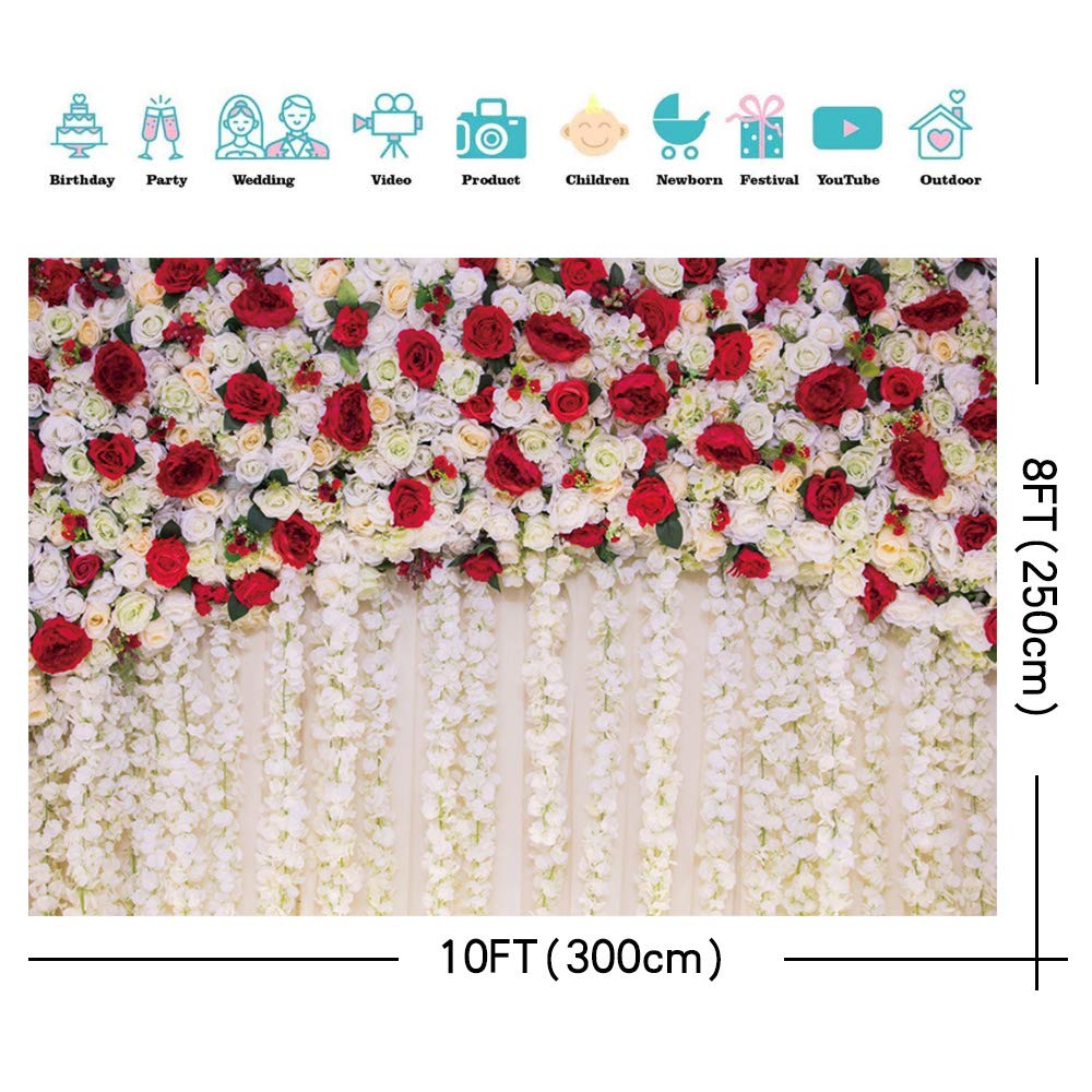 Yeele 10x8ft Wedding Backdrop Pink Flower White Wall Photography Background Valentine's Day Wedding Bridal Party Decorations Anniversary Ceremony Decor Photo Banner Portrait Shooting Photo Booth Props - View #6