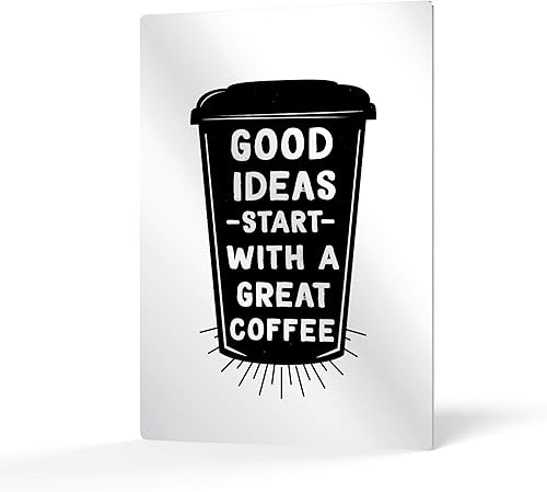 HB Art Design Good Ideas Start With a Great Coffee Quote on Black Cup Metal Print Wall Art Coffee Bar Decor Coffee Signs Kitchen Wall Decor Dining