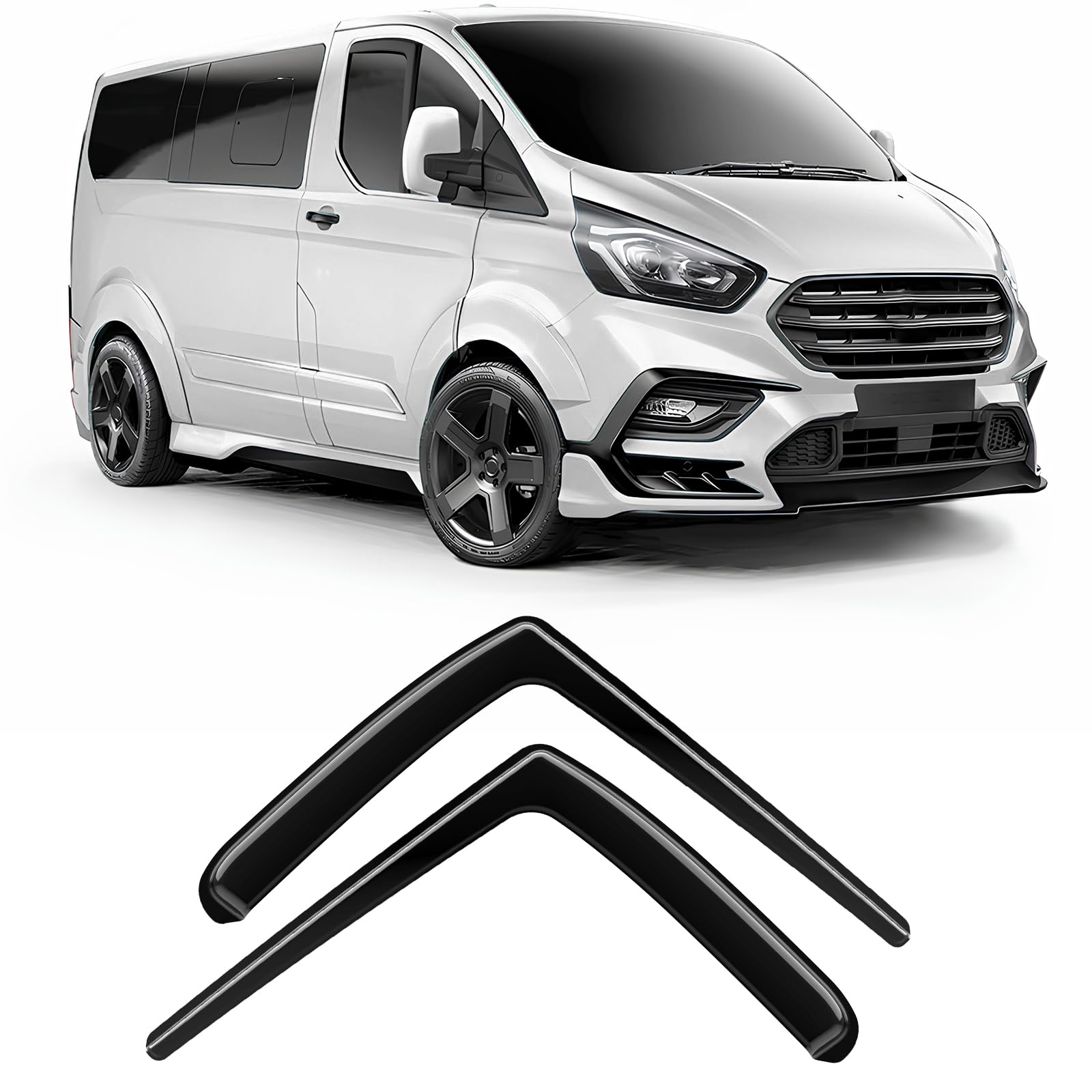 GEARMONSTER Déflecteurs de vent compatibles avec Ford Tourneo Custom/Transit Custom 2012–2024 Protection contre la pluie pour vitres de voiture Déflecteurs intégrés Déflecteur de vent intégré, 2