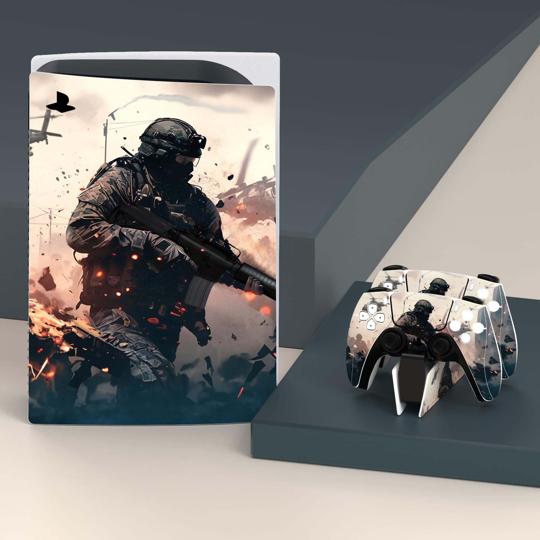PlayVital Calcomanía Vinilo para ps5 Edición Disc - Pegatina Completa para Consola, Control, Estación de Recarga, Control Remoto y Audífonos, Skins Cubierta Protectora Adhesiva(Vanguardia Solitaria)