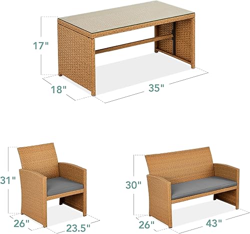 Miniatura 102 de Best Choice Products Juego de muebles de conversación de patio de mimbre al aire libre de 4 piezas para patio trasero con mesa de café, cojines de