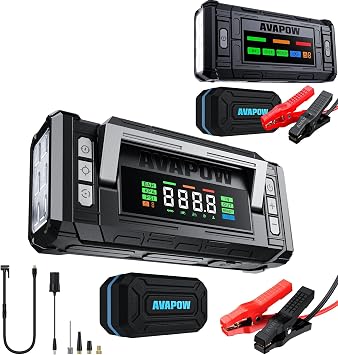 AVAPOW 5000A 150PSI Jump Starter Whit Air Compressor with 4 HD Display & AVAPOW TJ18 5000A Battery Jump Starter Portable with 4" HD Display PD 18W Fast Charging