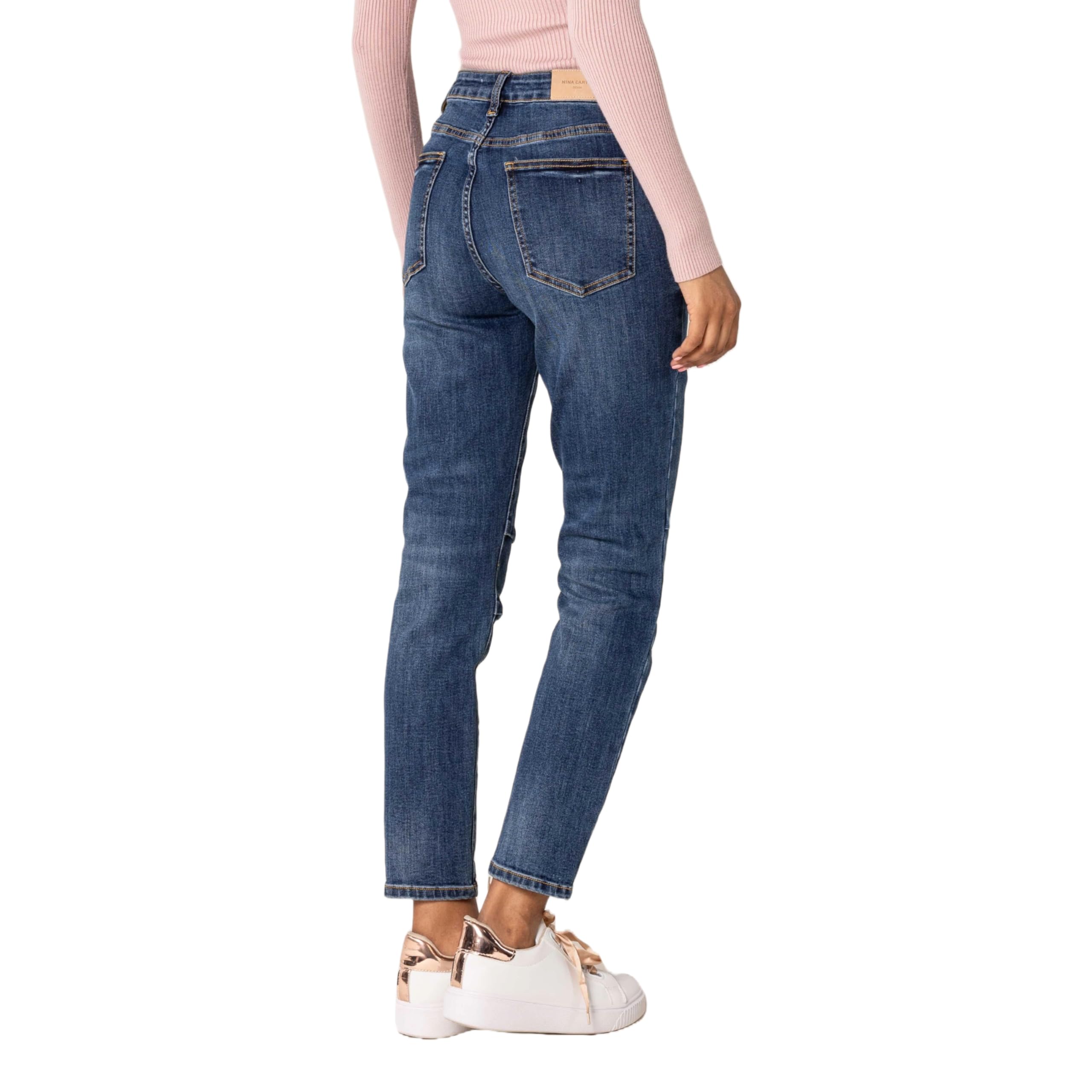 Nina Carter Damen Boyfriend Jeans High Waist MOM Jeans Parachute Style Used-Look Waschungseffekt
