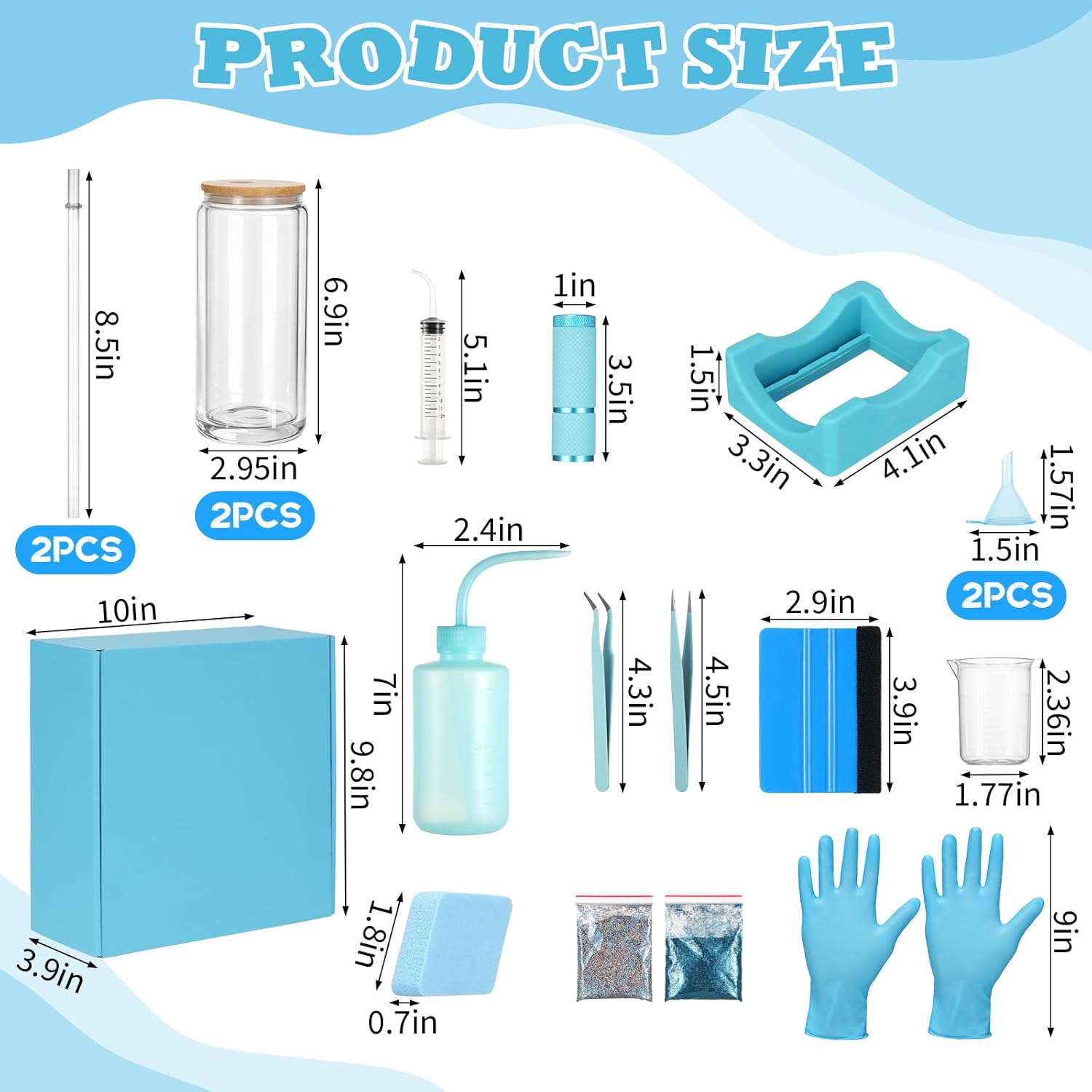 Foxtell 18 Pcs Snow Globe Tumbler DIY Kit 16 oz Pre Drilled Wall Double-Wall Snow Globe Cups with Lids Glitter Tools & Accessories Complete Craft Set for Making Custom Glitter Tumblers (Blue) - Image 2