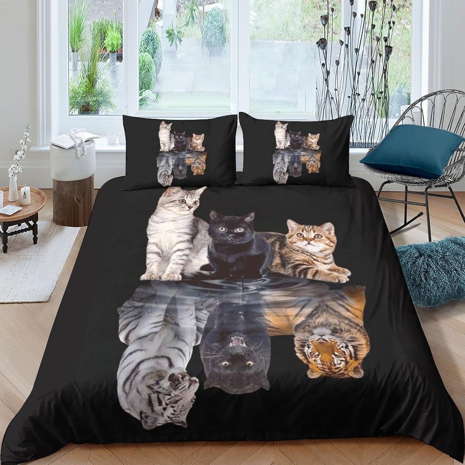 Parure de lit chat 200x200 cm housse de couette douce anti-acariens 3 pcs