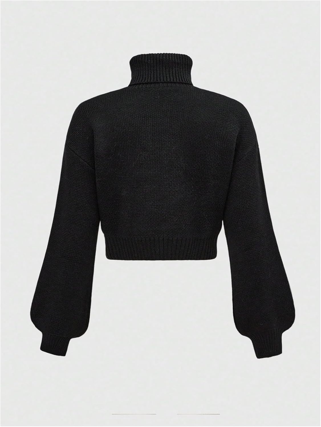 SweatyRocks Women's Lantern Sleeve High Neck Pullover Sweaters Goth Heart Embroidery Knit Crop Top - Image 2